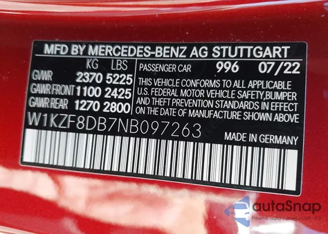 2022 Mercedes-Benz E 350 z USA, uszkodzony, nr VIN W1KZF8DB7NB097263